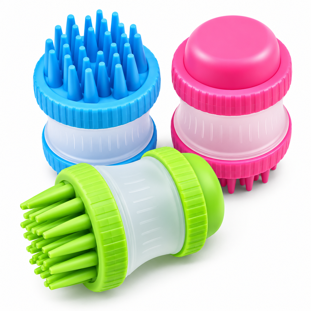 Escovinha Prática de Silicone Porta Shampoo para Pets.