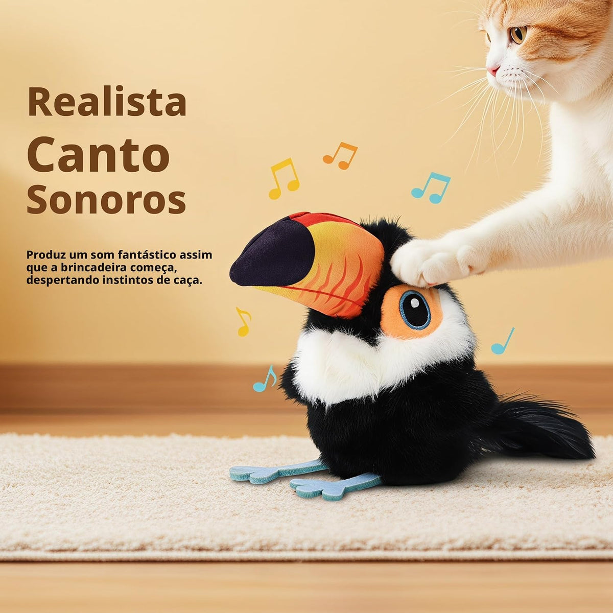 Brinquedo Interativo Pássaro para Gatos com Sensor de Toque, Som e Movimento – NewPet