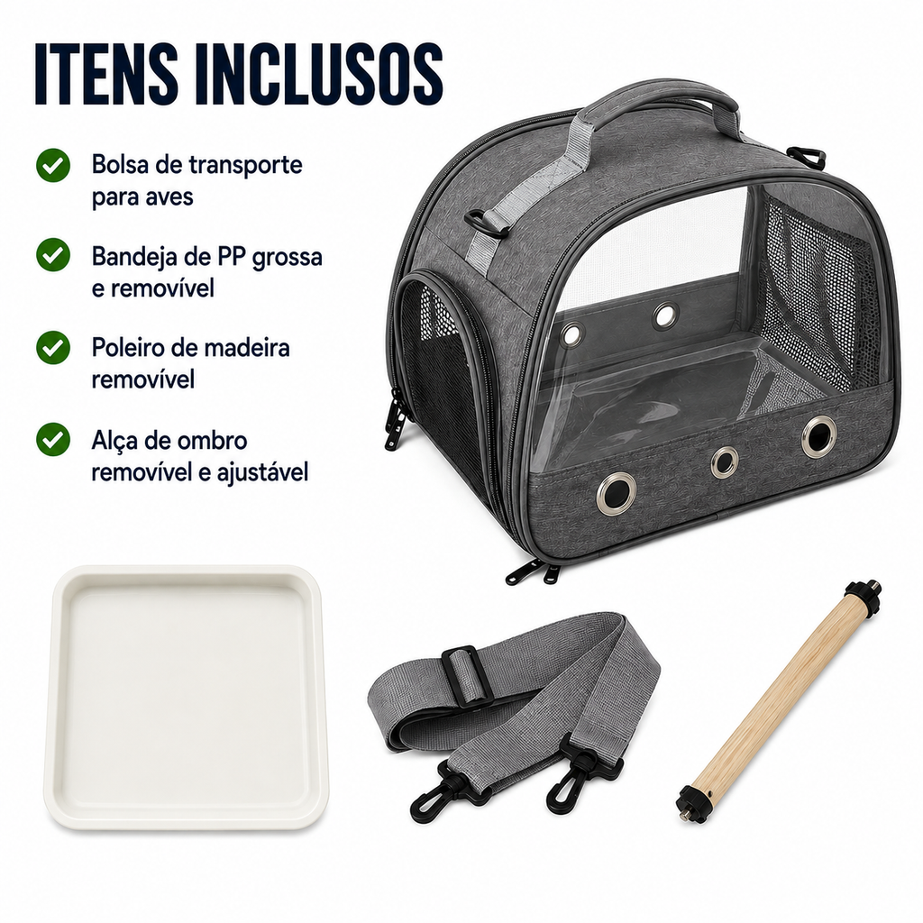 Bolsa de Transporte Portátil para Pássaros - Papagaio, Calopsita e Periquito