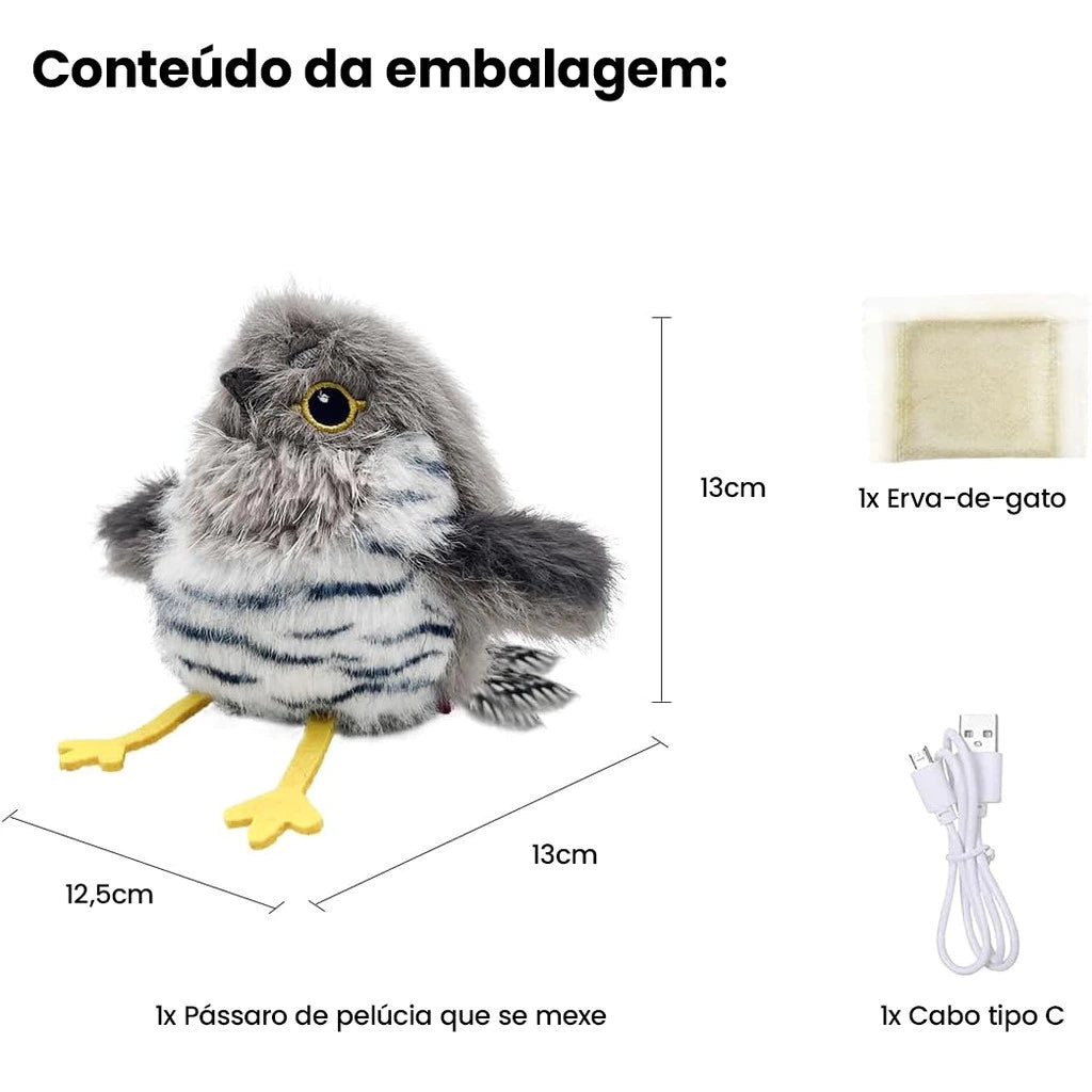 Brinquedo Interativo Pássaro para Gatos com Sensor de Toque, Som e Movimento – NewPet